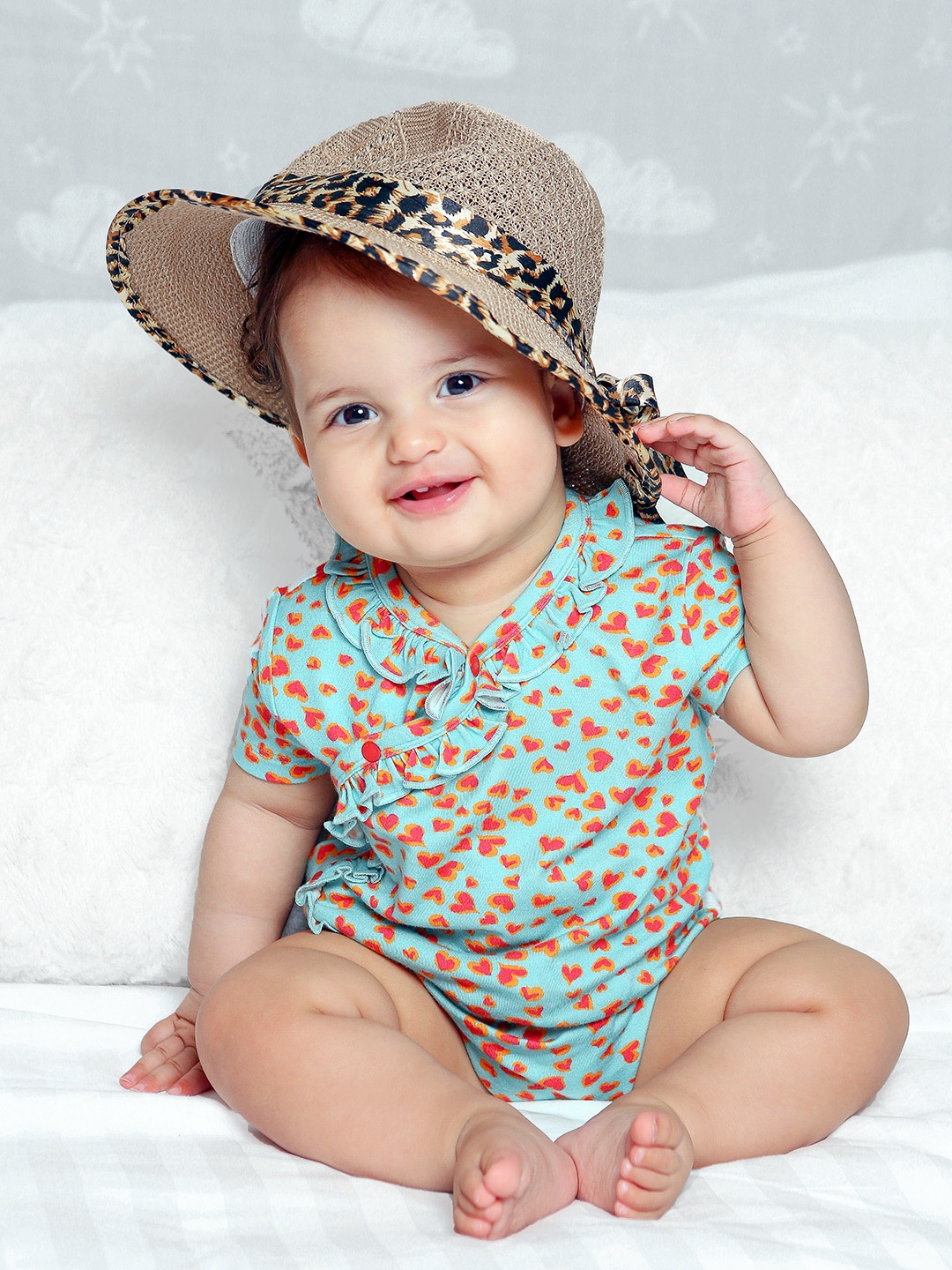 

Softsens Girls Turquoise Blue & Red Printed Bamboo Bodysuit