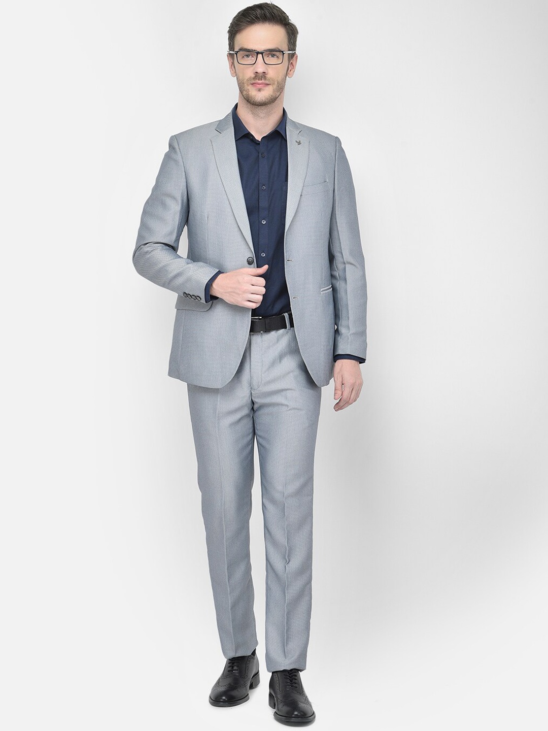 

Canary London Men Grey Self Design Slim Fit Single-Breasted Formal Suit