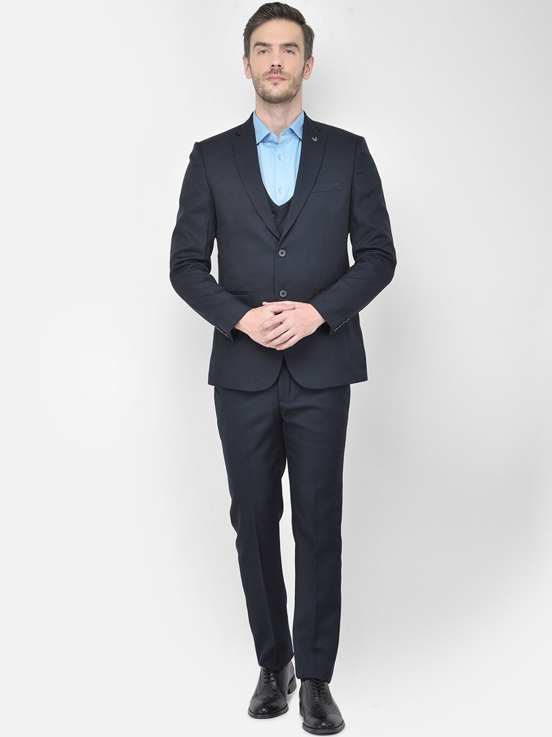

Canary London Men Navy Blue Solid Slim Fit 3-Piece Formal Suit