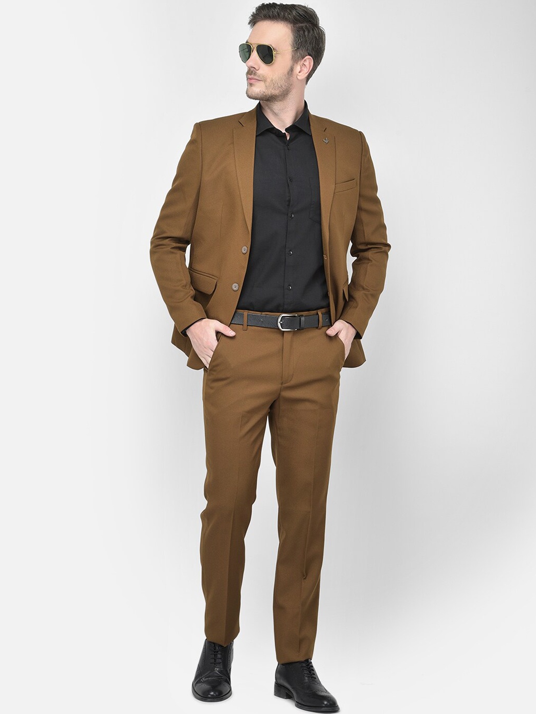 

Canary London Men 2-Piece Mustard Solid Slim Fit Formal Suit