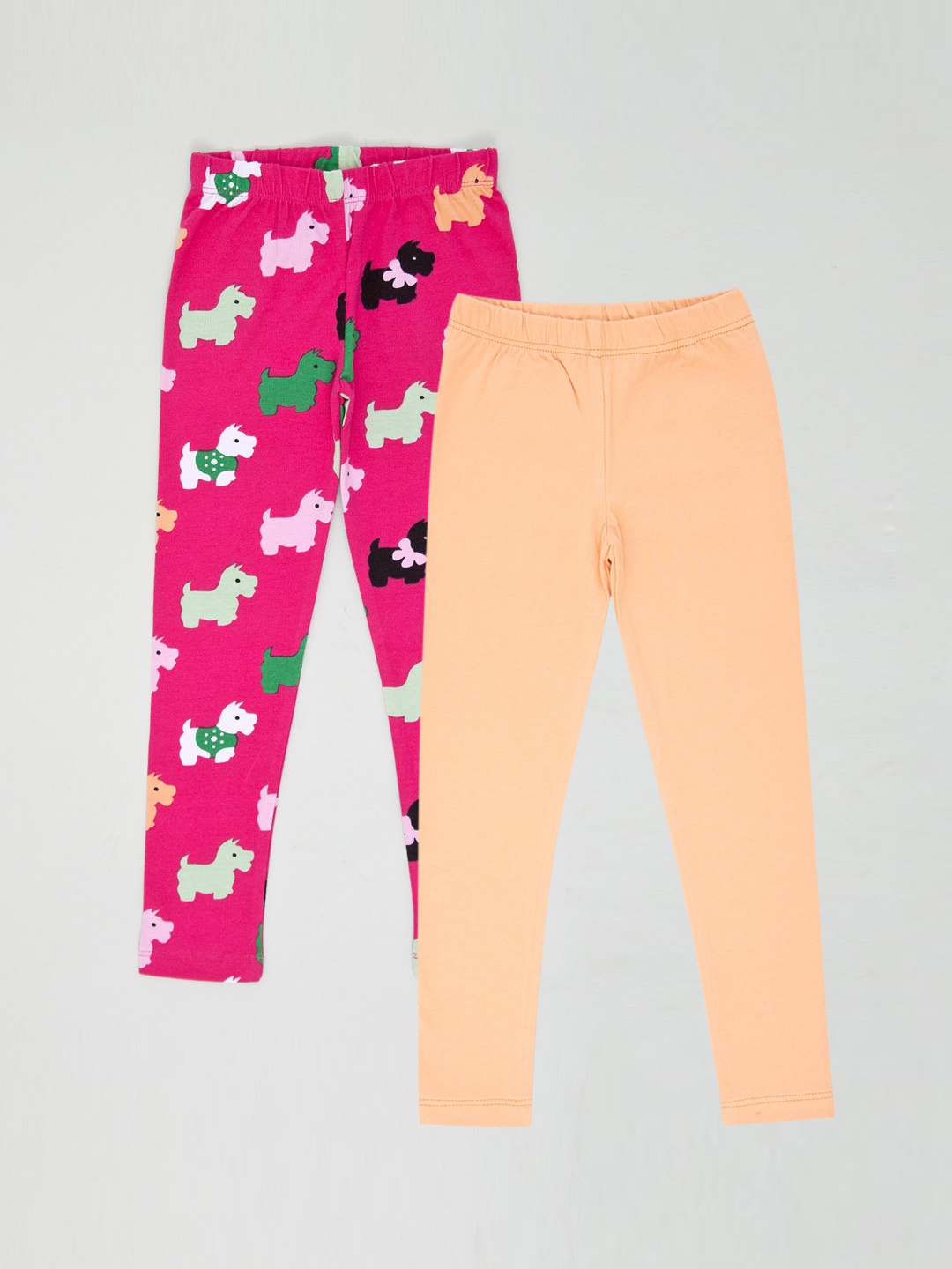 

pspeaches Girls Pack Of 2 Printed Ankle-Length Cotton Leggings, Coral