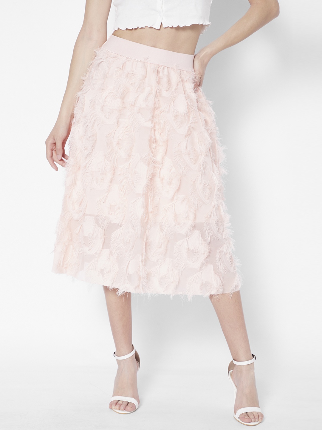 

URBANIC Women Pink Fuzzy Detail A-Line Midi Skirt