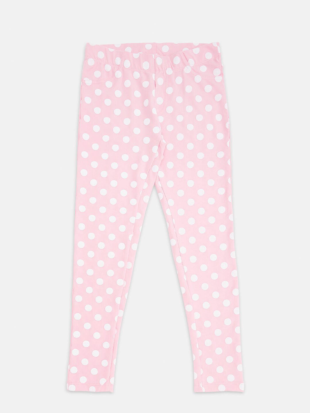 

Pantaloons Junior Girls Pink & White Printed Regular Cotton Jeggings