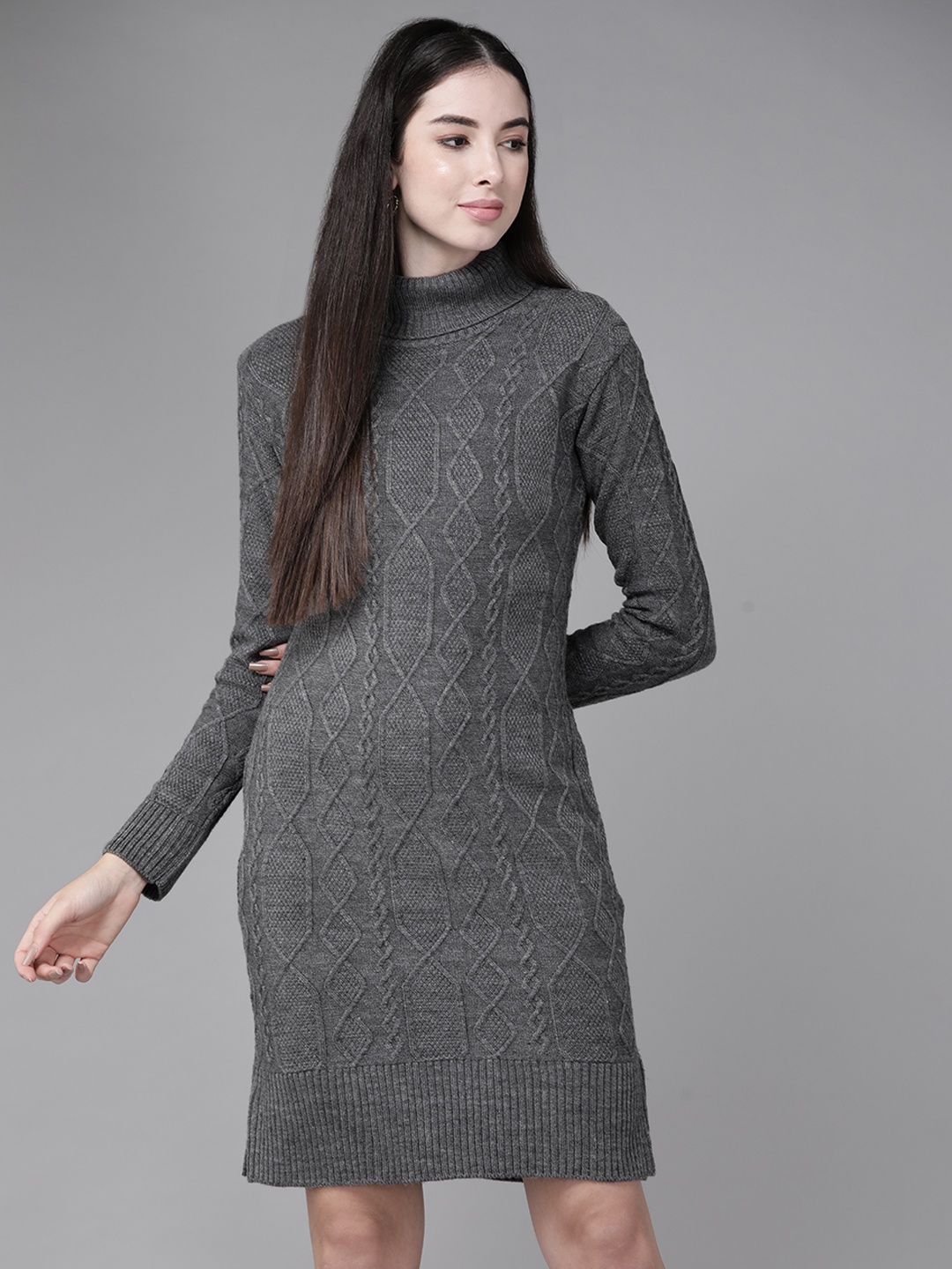 

The Dry State Women Grey Coloured Sweater Dress