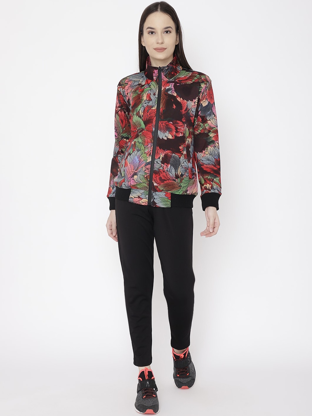 

CHKOKKO Women Red & Black Printed Sports Tracksuit