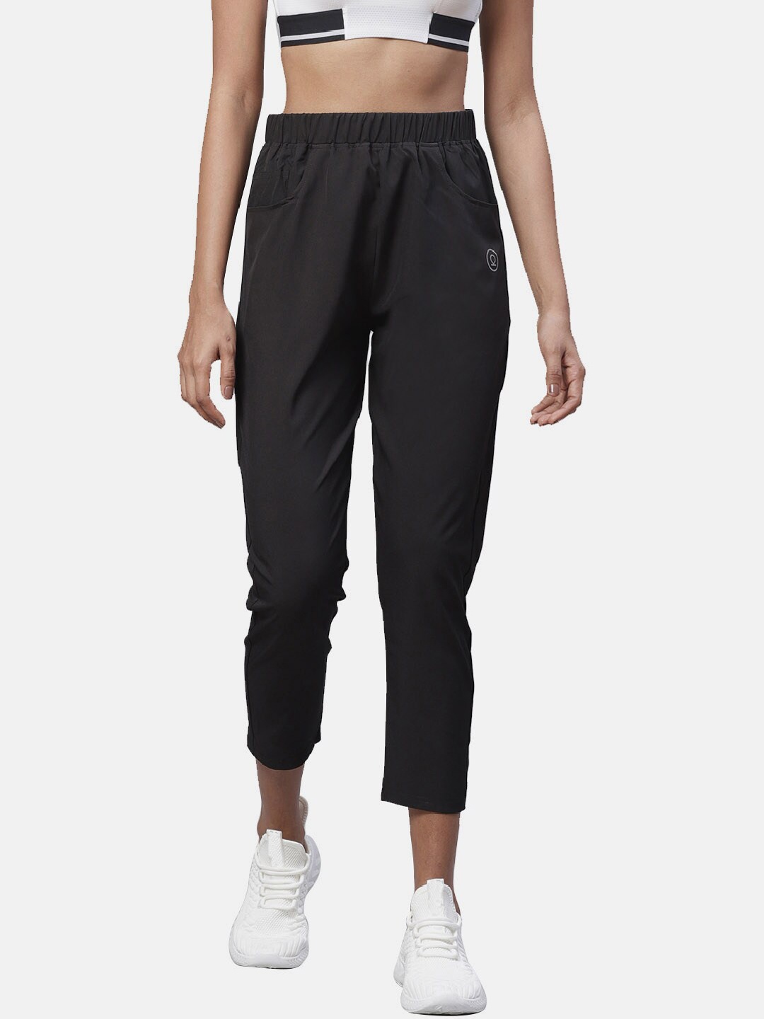 

CHKOKKO Women Black Solid Antimicrobial Track Pants