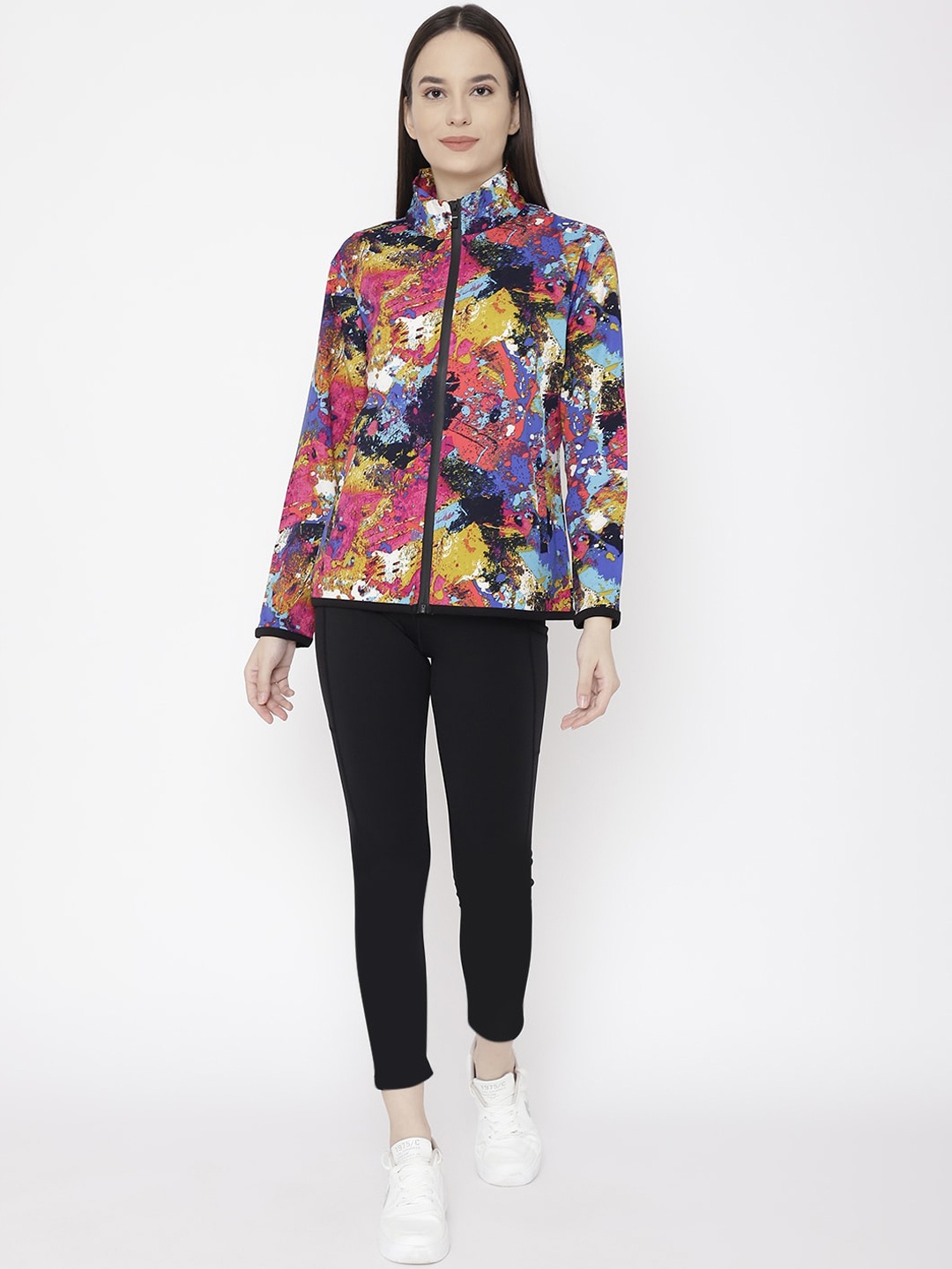 

Chkokko Women Gold-Coloured & Pink Printed Sports Tracksuit