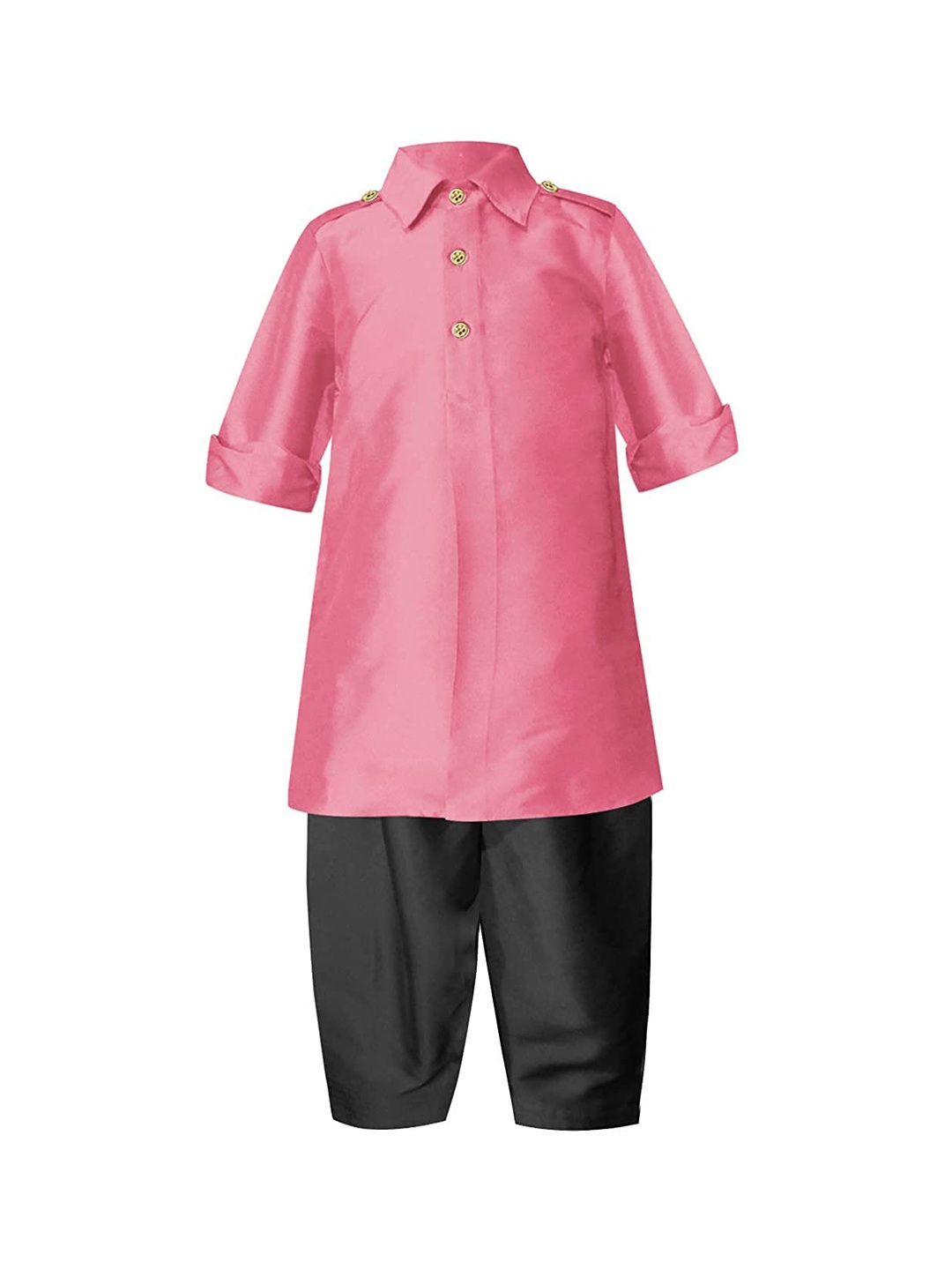 

A T U N Boys Pink & Black Regular Kurta with Pyjamas
