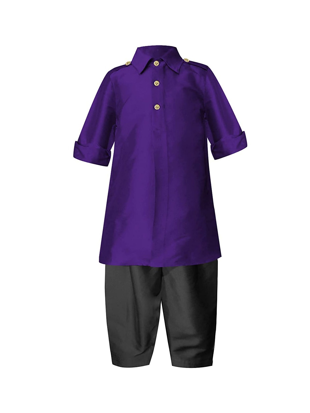 

A T U N Boys Purple & Black Regular Kurta with Pyjamas