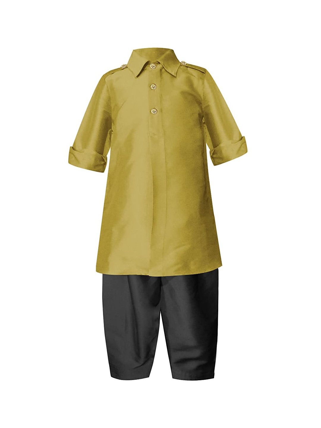 

A T U N Boys Gold-Toned & Black Regular Kurta with Pyjamas