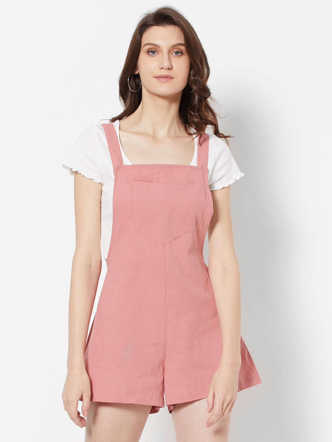 

URBANIC Dusty Pink Solid Pure Cotton Jumpsuit, Rose