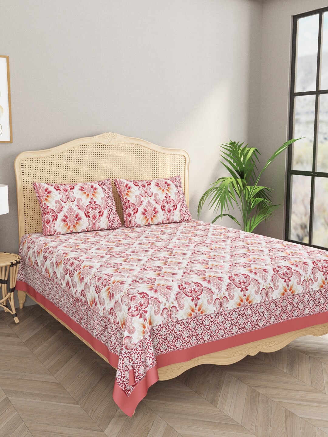 

Gulaab Jaipur Pink & White Floral 600 TC King Bedsheet with 2 Pillow Covers