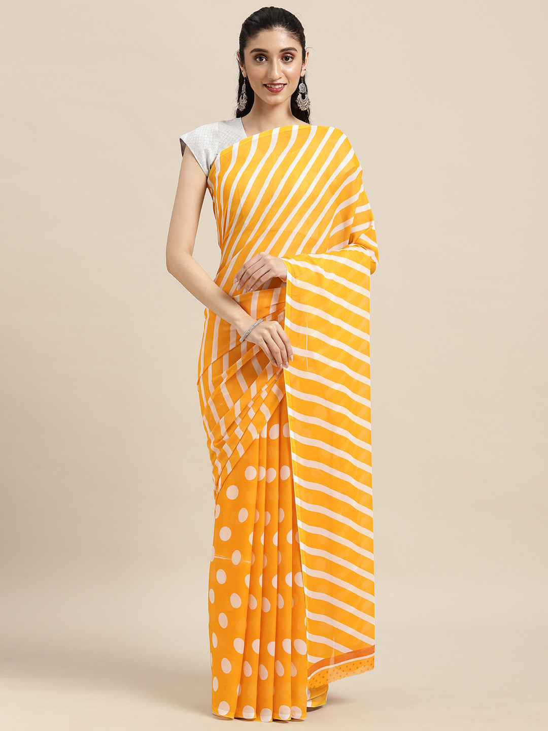 

KALINI Yellow & White Printed Saree