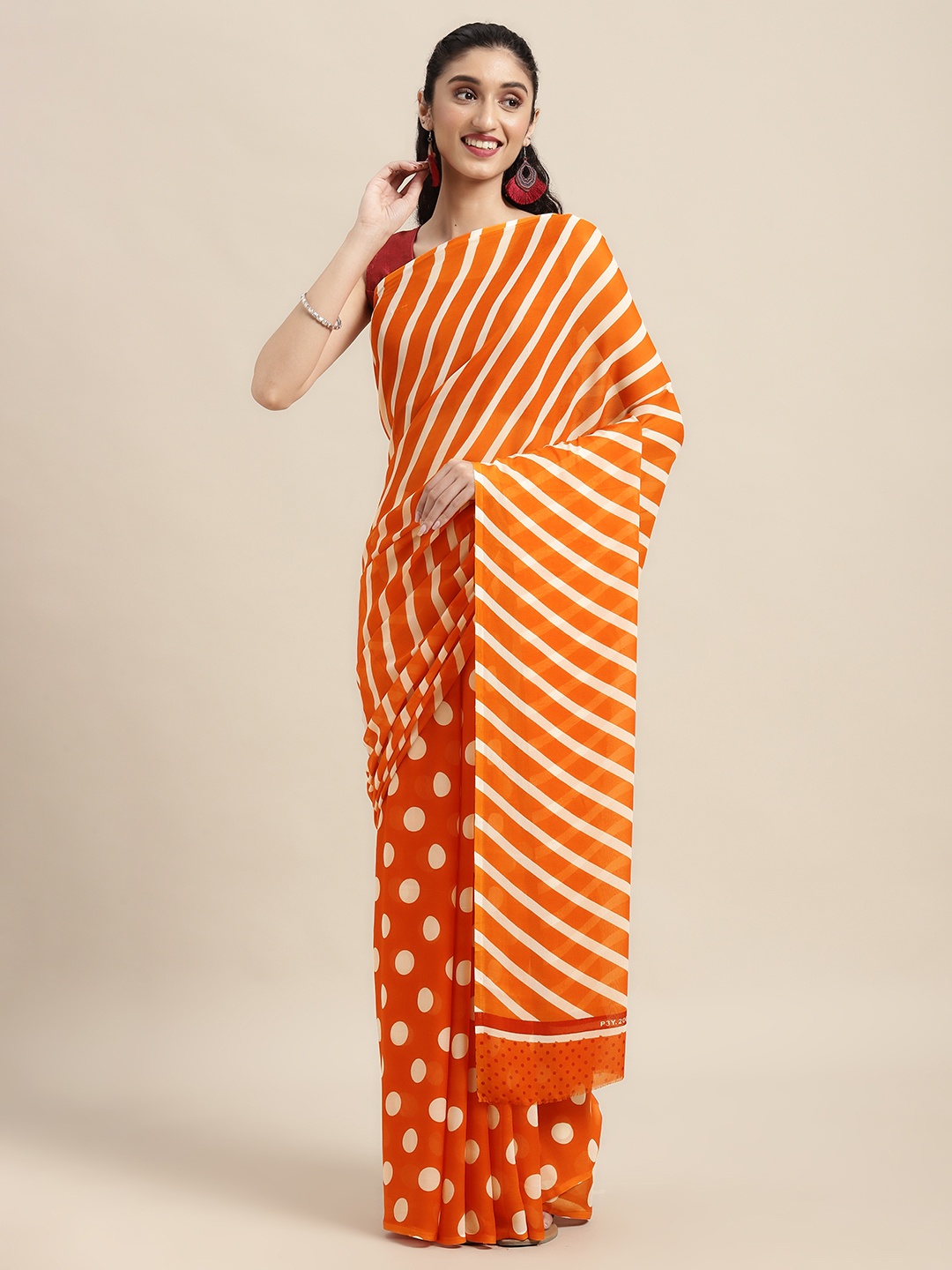 

KALINI Orange & White Printed Saree