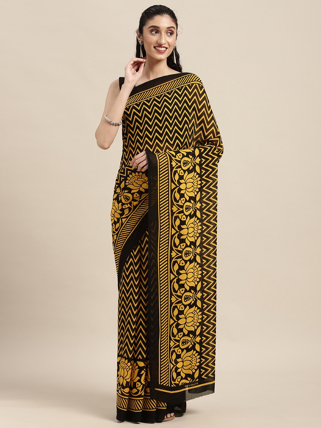 

ANAND SAREES Black & Yellow Printed Saree