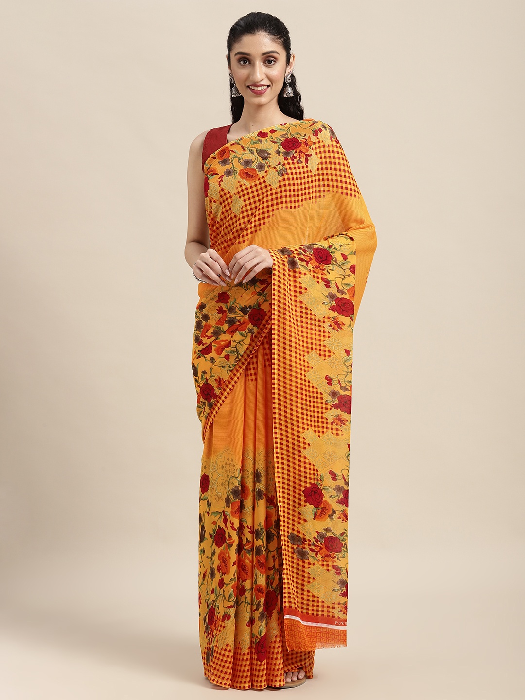 

KALINI Orange Floral Saree