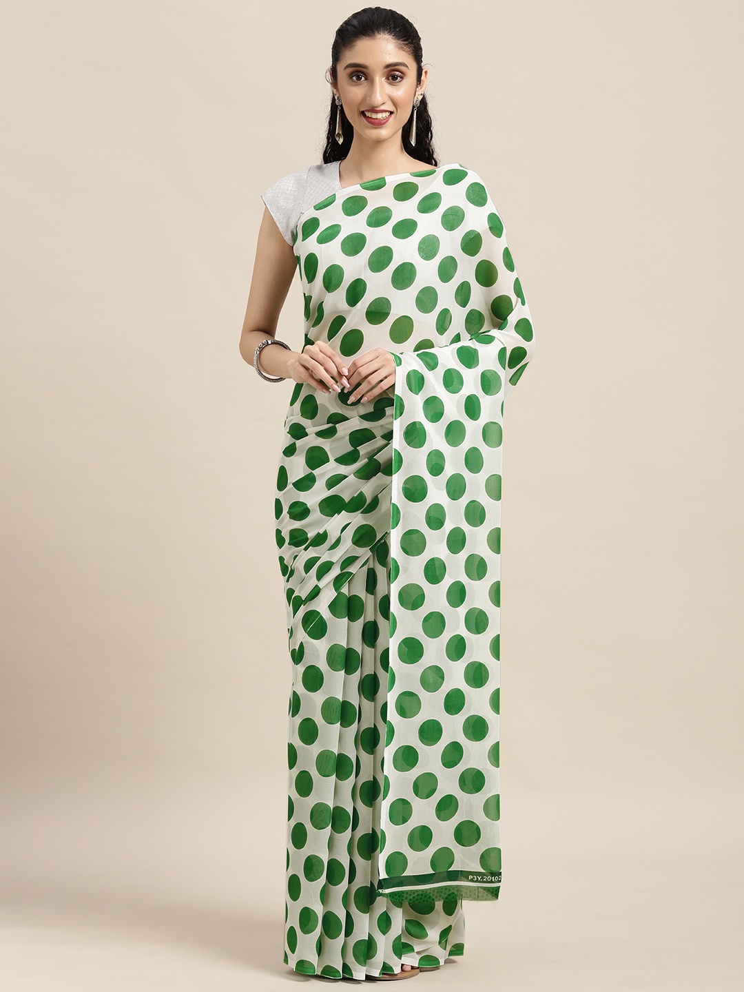 

KALINI White & Green Printed Saree