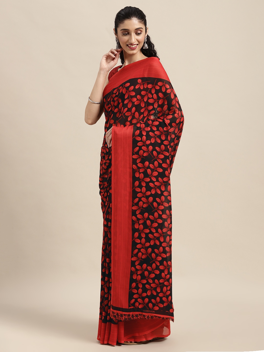 

KALINI Black & Red Floral Saree