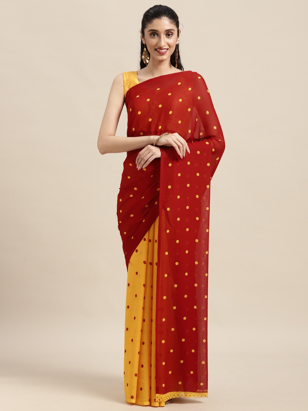 

Moda Rapido Red & Yellow Printed Half and Half Saree