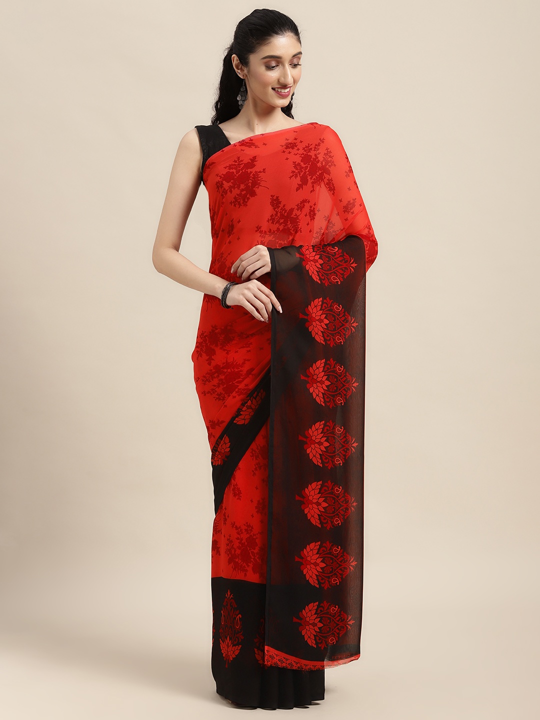 

KALINI Red & Black Floral Saree