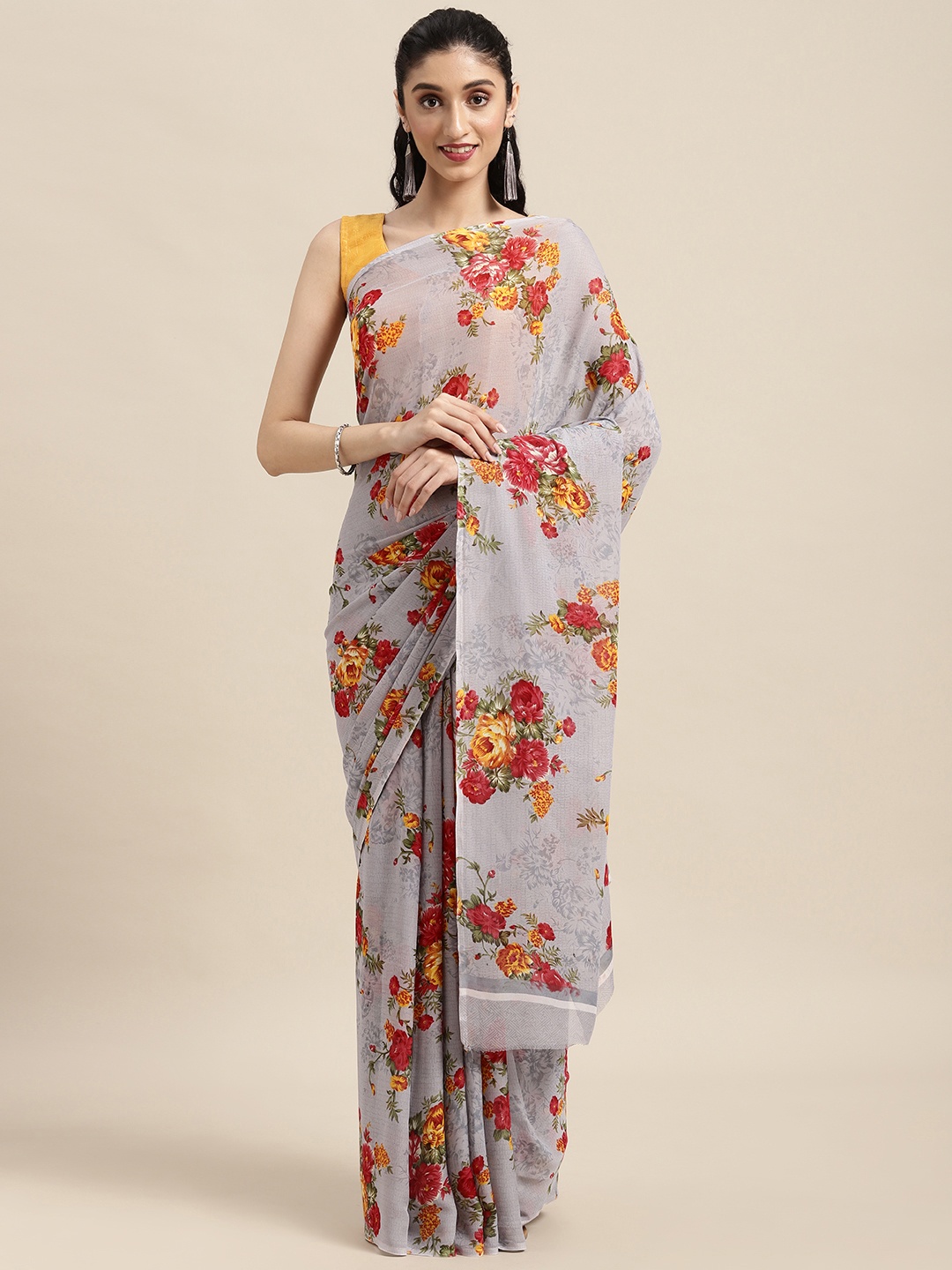 

KALINI Grey Floral Saree