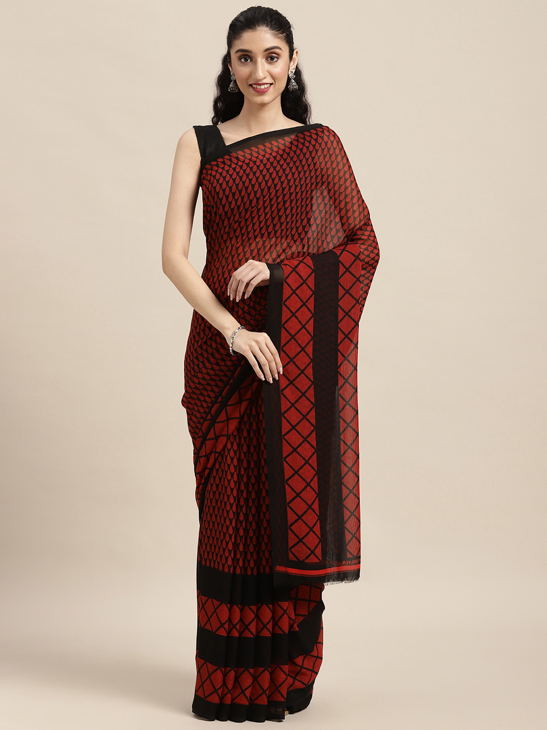 

ANAND SAREES Black & Red Printed Saree