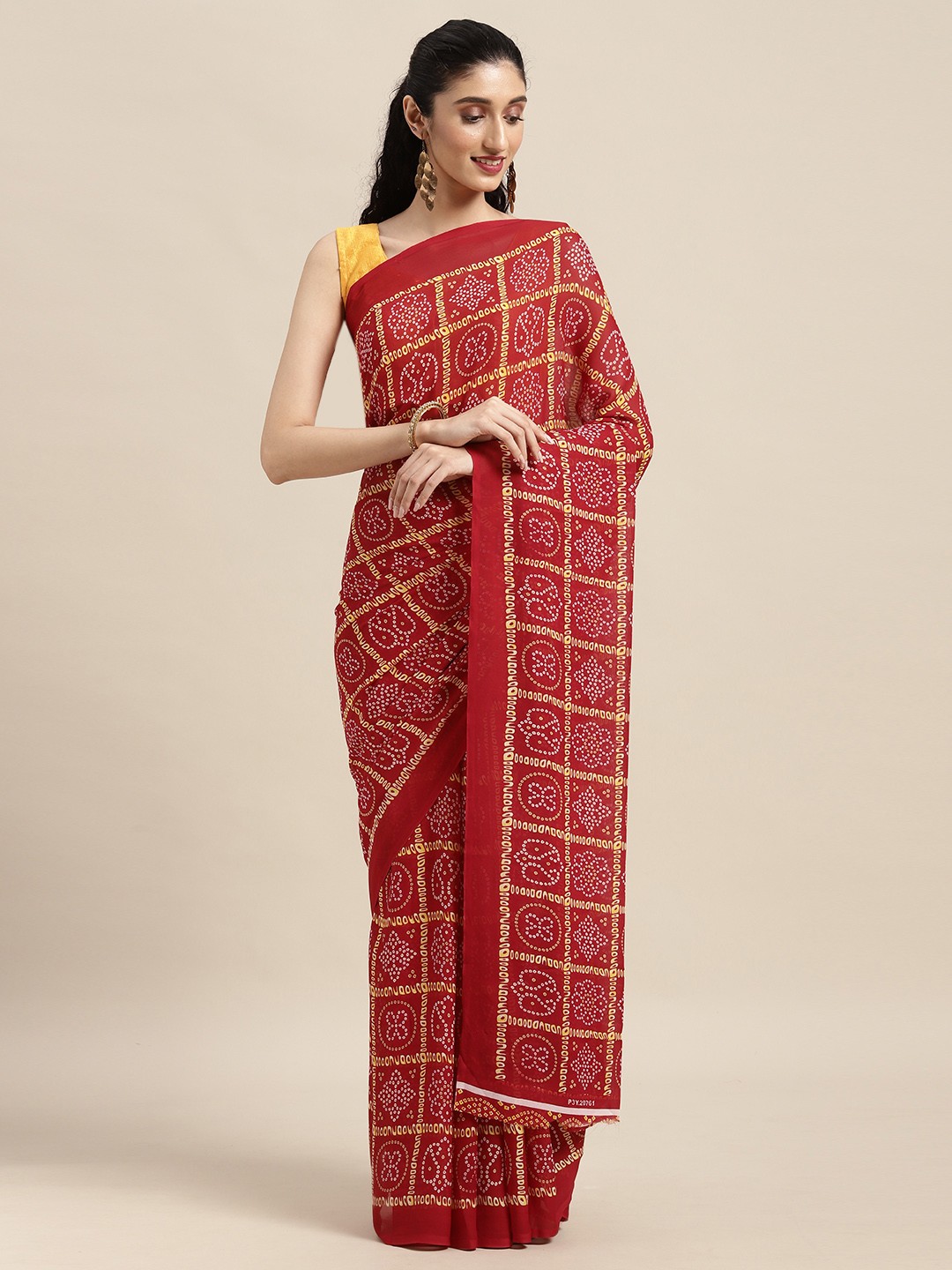 

KALINI Red Bandhani Saree