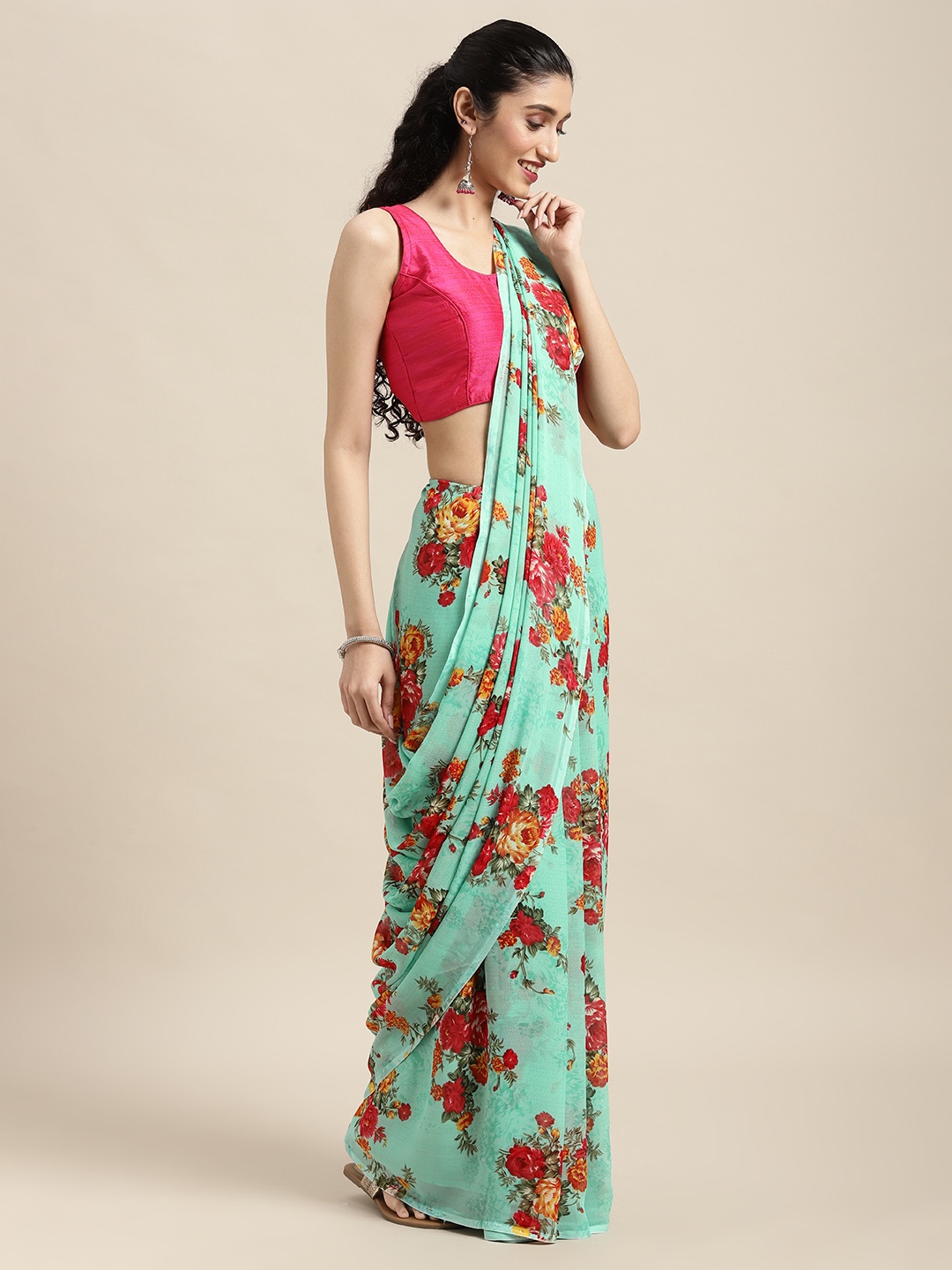 

KALINI Sea Green Floral Saree