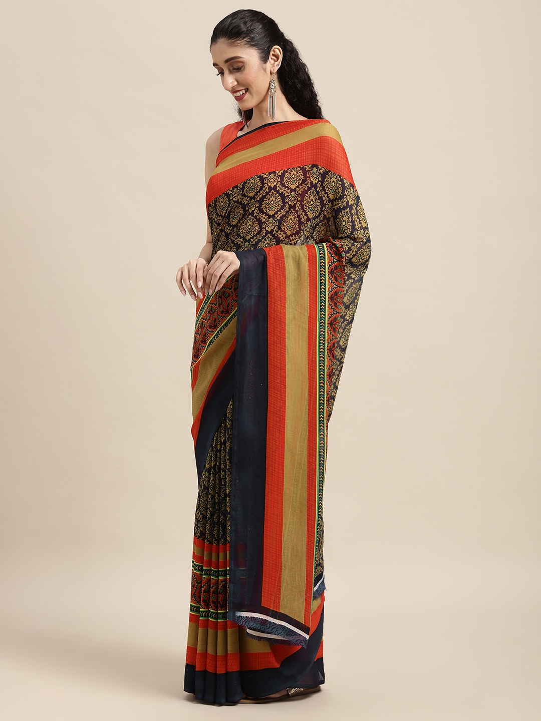 

ANAND SAREES Navy Blue Ethnic Motifs Saree