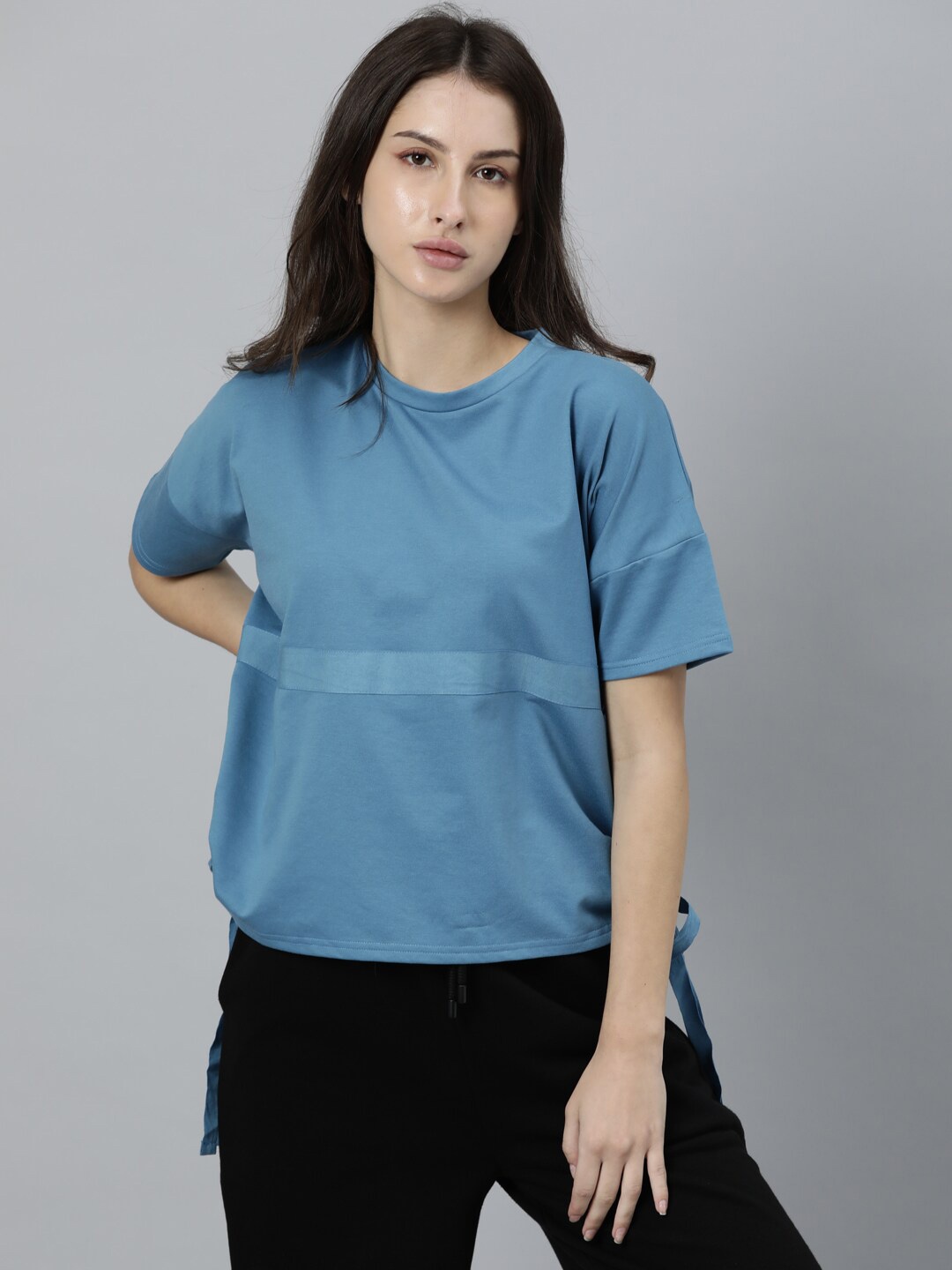 

RAREISM Women Blue Cut Outs T-shirt