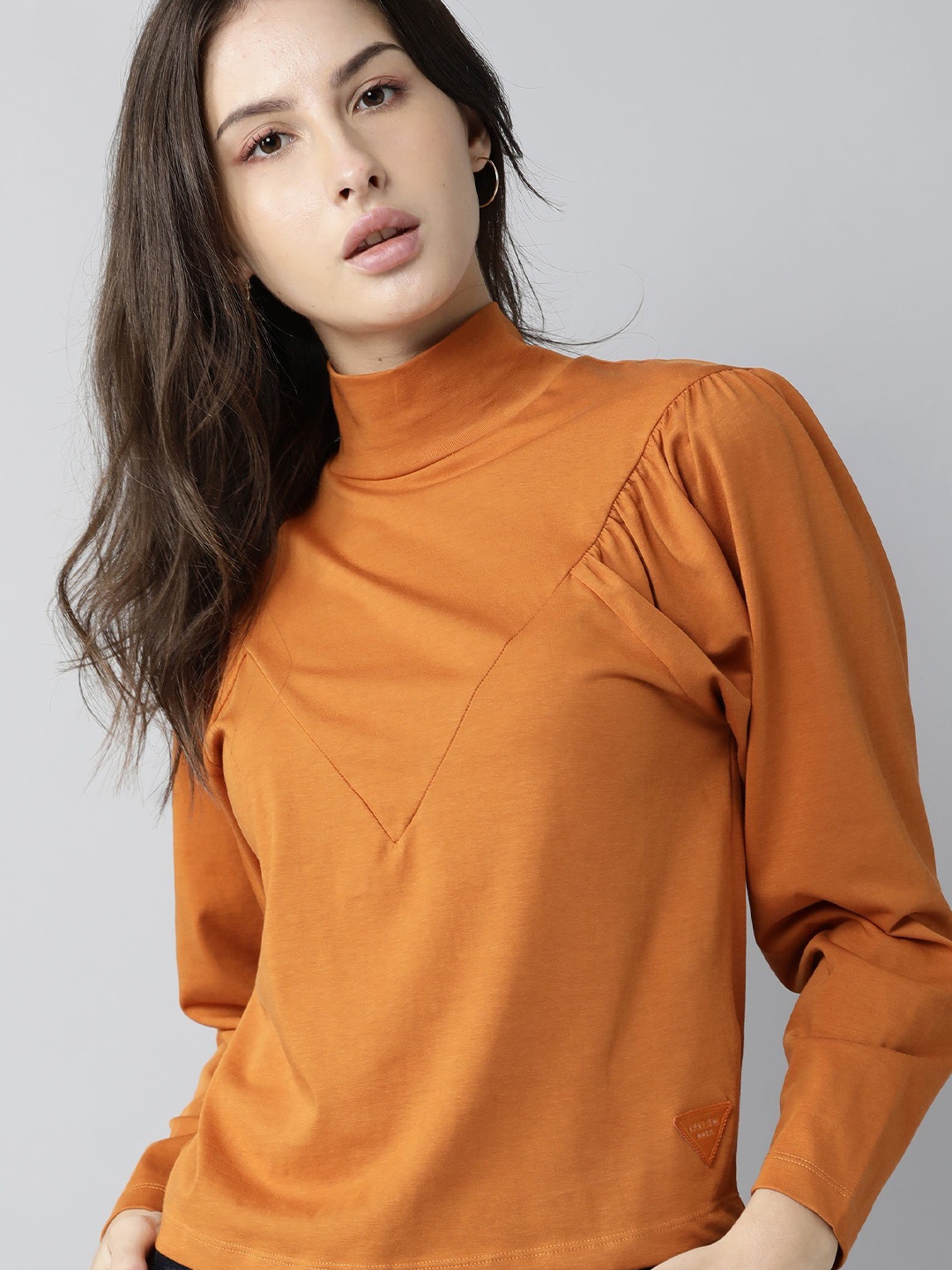 

RAREISM Women Rust High Neck T-shirt