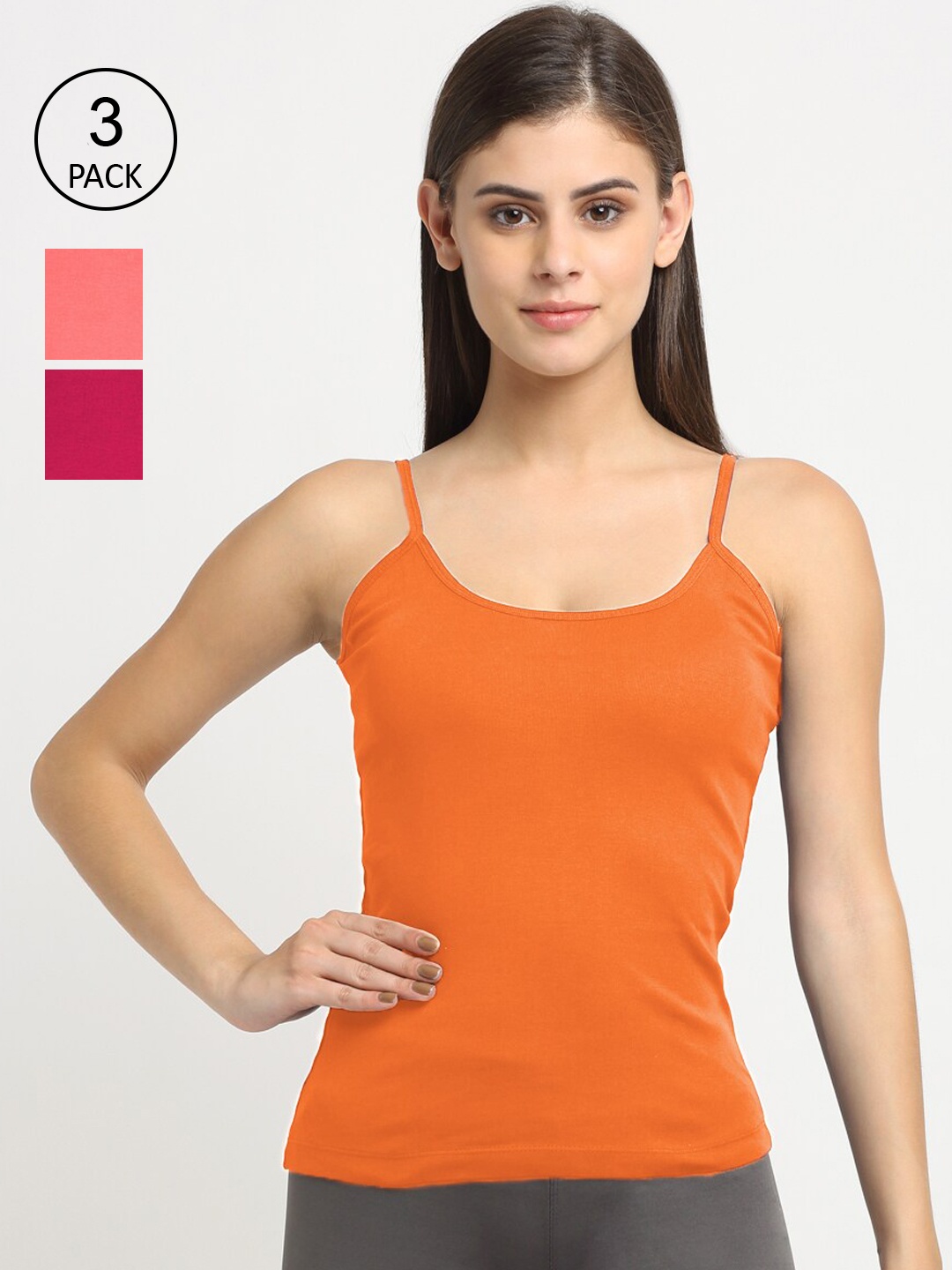 

Friskers Women Pack Of 3 Solid Non-Padded Regular-Fit Camisoles, Pink