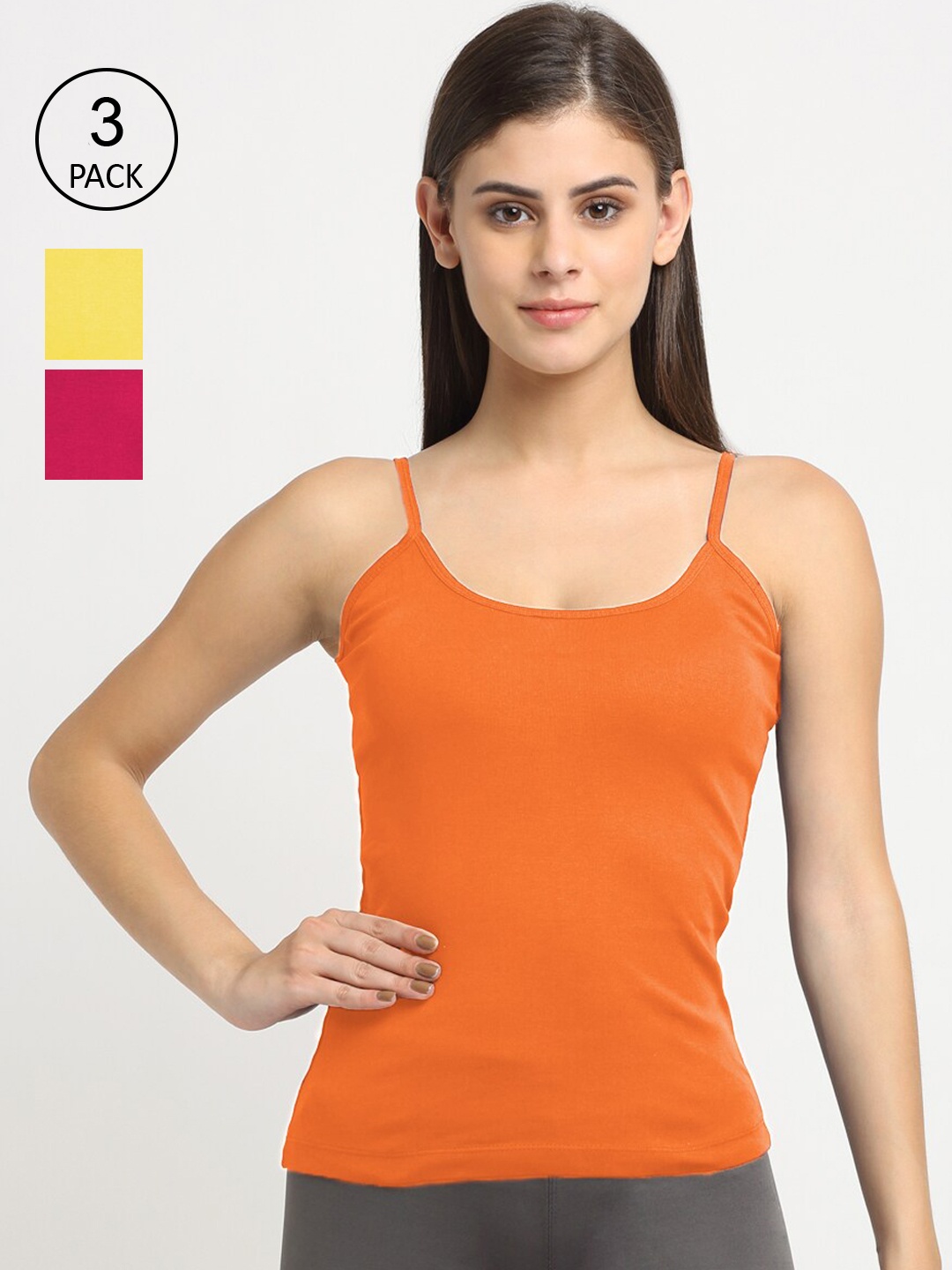 

Friskers Women Pack Of 3 Solid Non-Padded Regular-Fit Camisoles, Yellow
