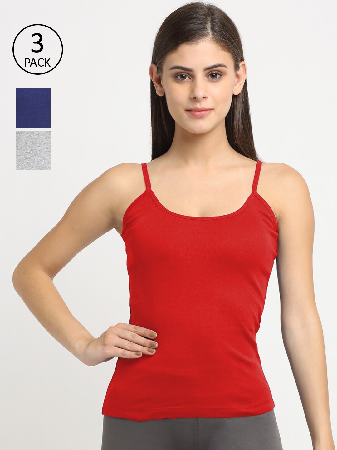 

Friskers Women Pack Of 3 Solid Non-Padded Regular-Fit Camisoles, Red