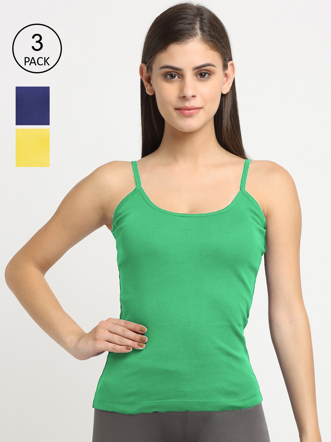 

Friskers Women Pack Of 3 Solid Cotton Camisoles, Blue