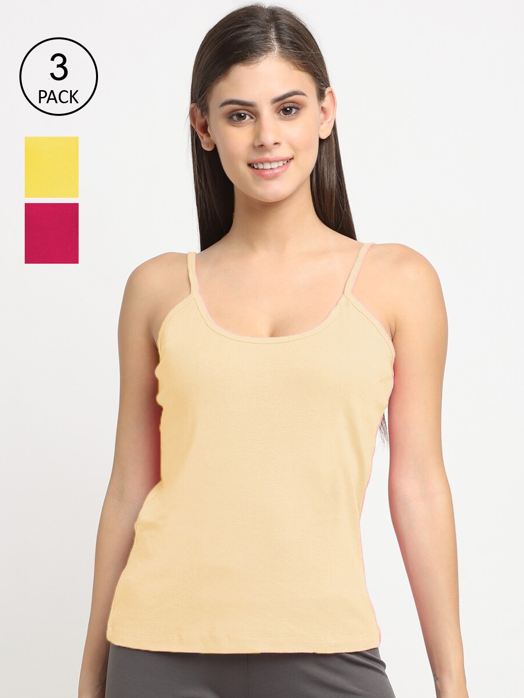 

Friskers Women Pack Of 3 Solid Non-Padded Camisoles, Yellow