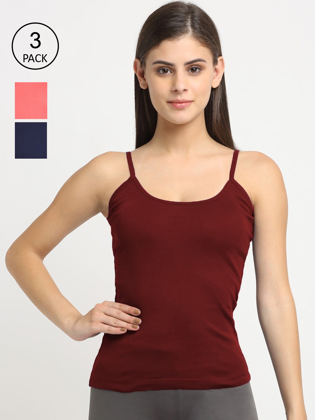 

Friskers Women Pack Of 3 Solid Non-Padded Regular-Fit Camisoles, Maroon