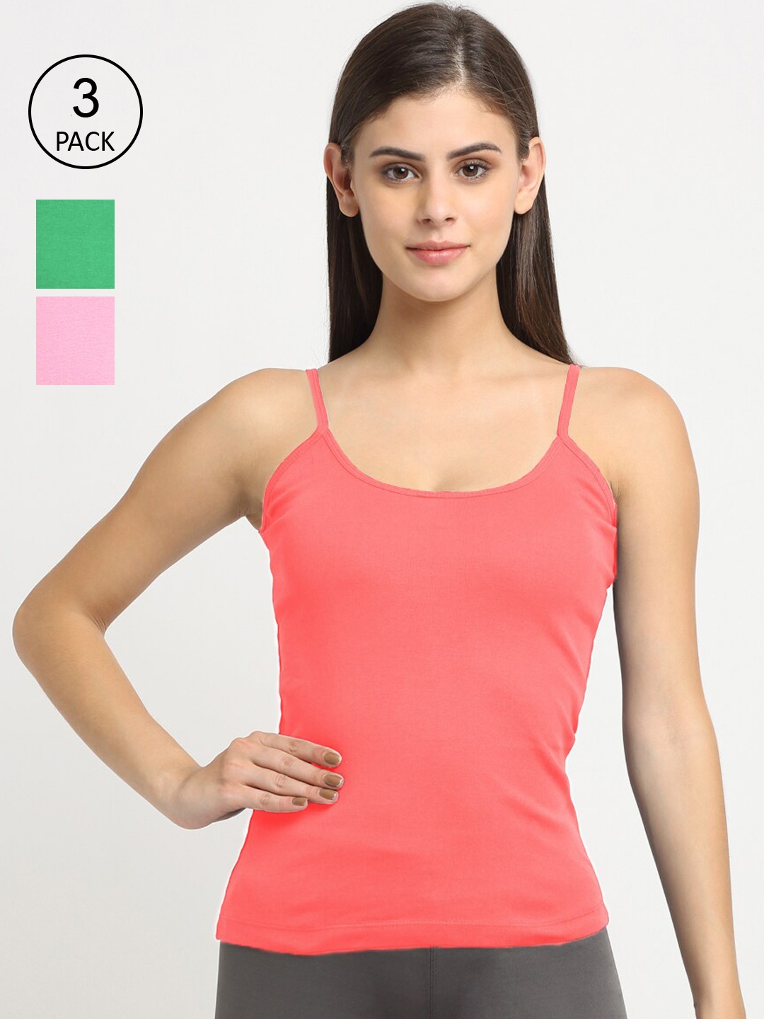 

Friskers Women Pack Of 3 Solid Cotton Camisoles, Pink