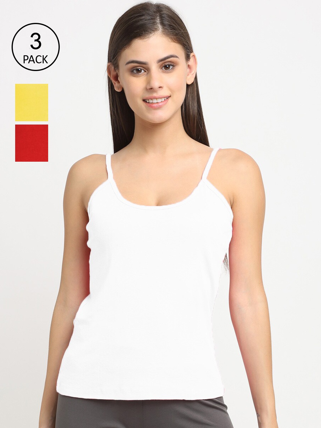 

Friskers Women Pack Of 3 Solid Non-Padded Regular-Fit Camisoles, White