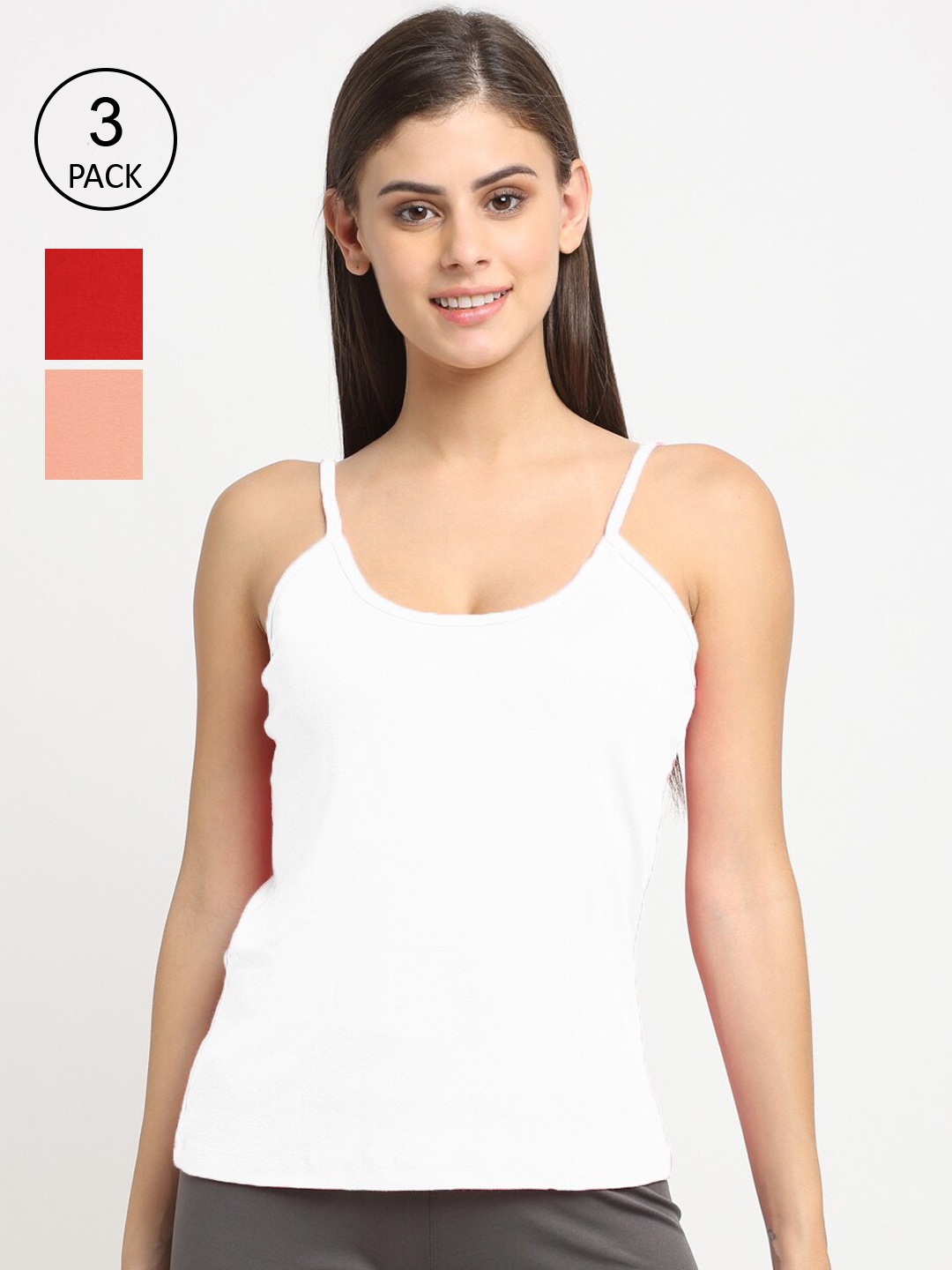 

Friskers Women Pack Of 3 Solid Non-Padded Regular-Fit Camisoles, White