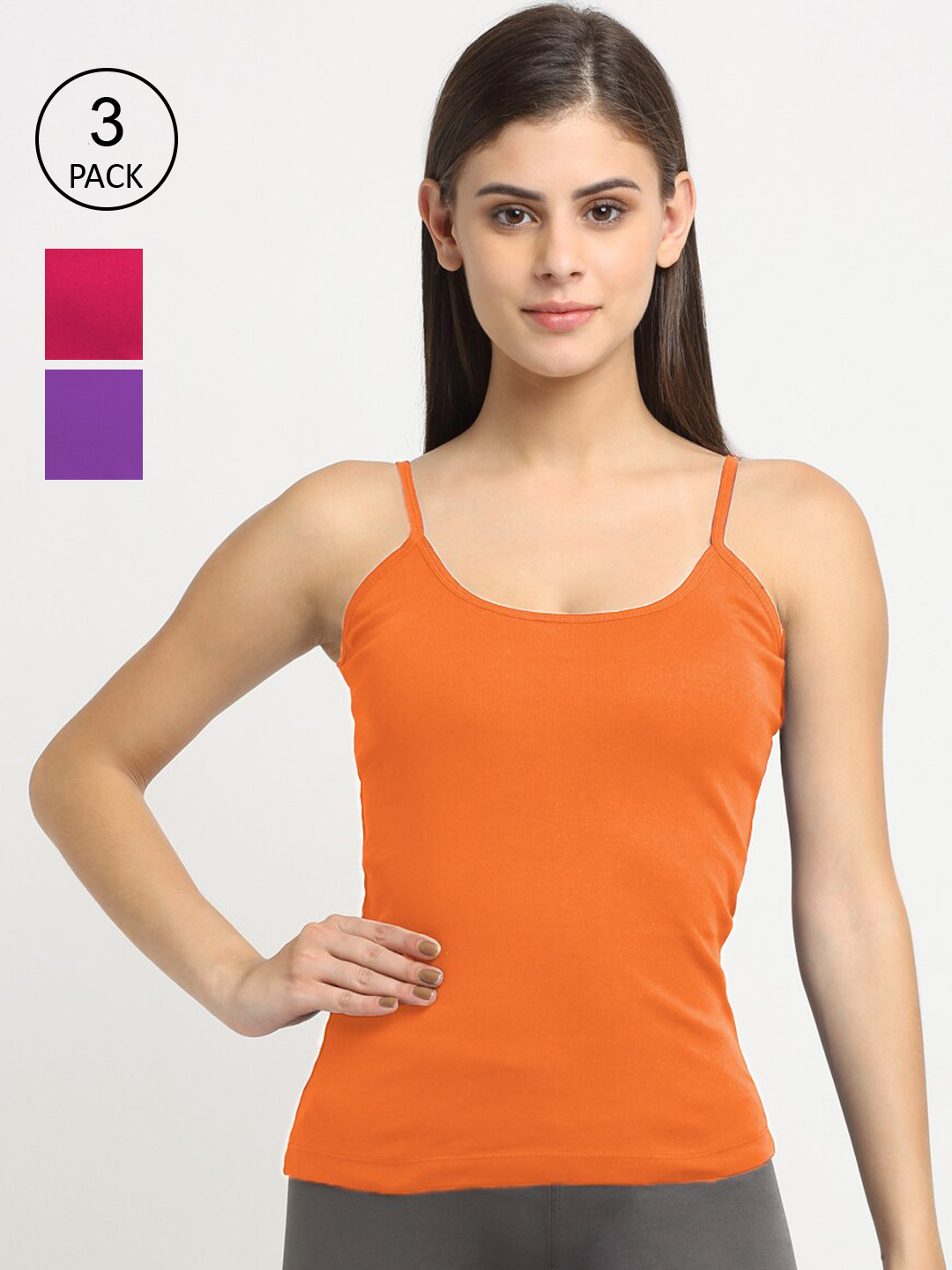 

Friskers Pack of 3 Women Pink & Orange Cotton Camisole