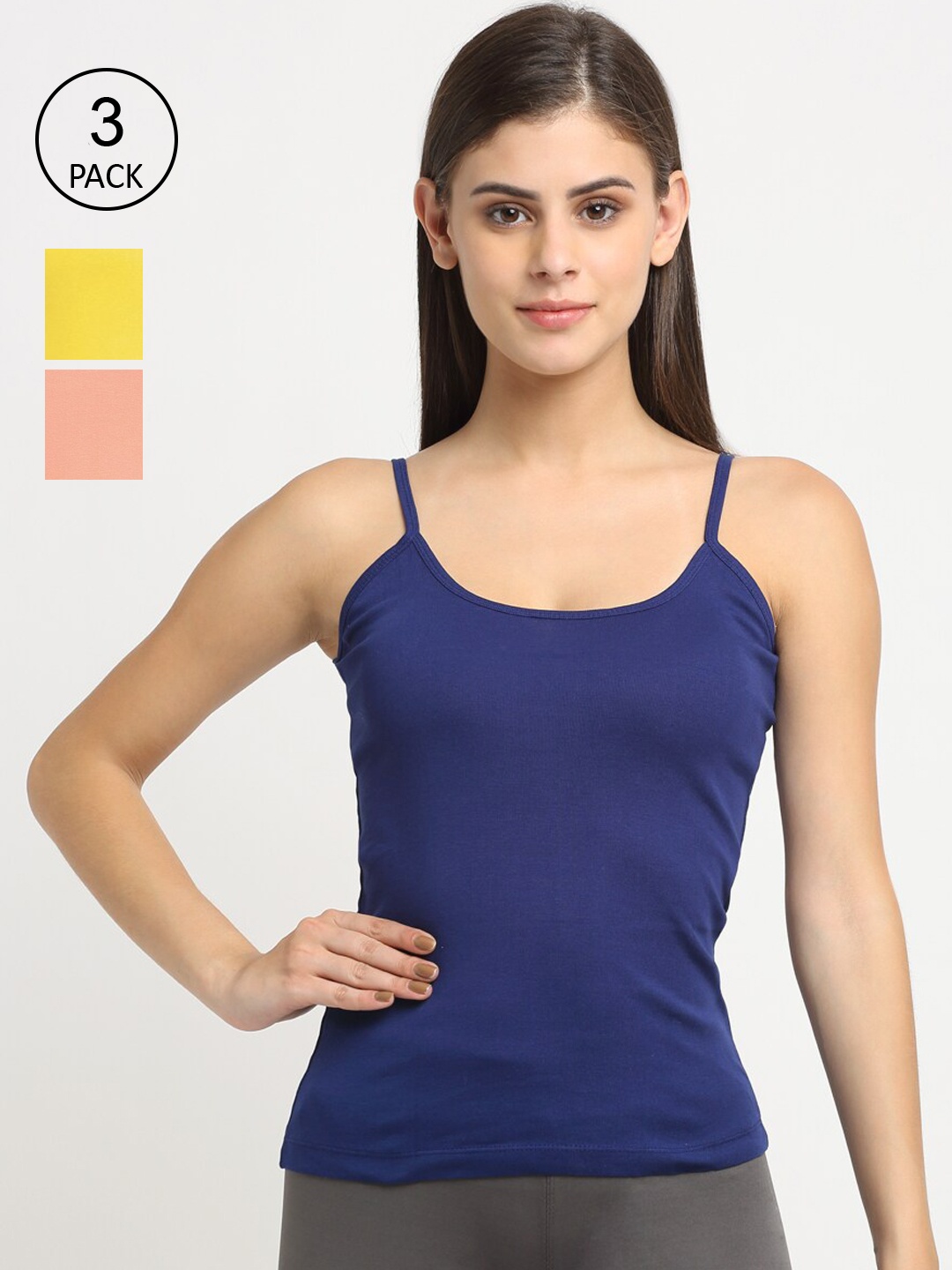 

Friskers Women Pack Of 3 Solid Cotton Camisole, Blue