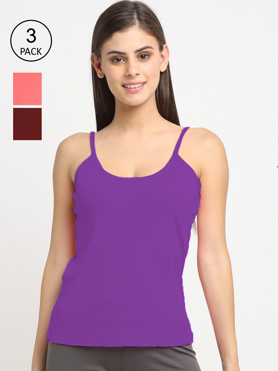 

Friskers Women Pack Of 3 Solid Non-Padded Regular-Fit Camisoles, Maroon
