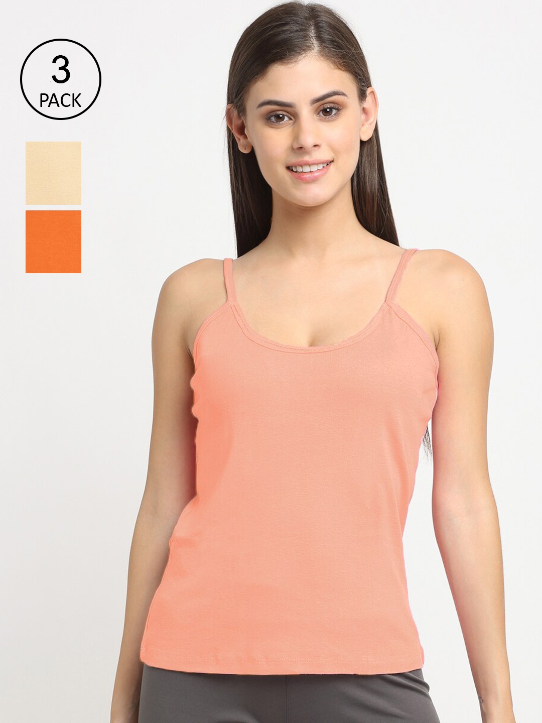 

Friskers Women Pack Of 3 Solid Cotton Camisole, Orange