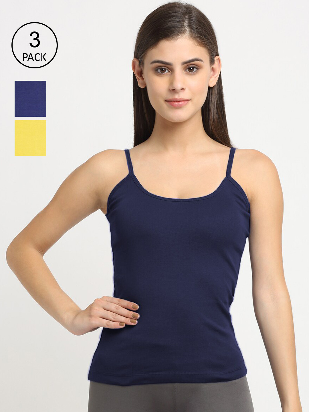 

Friskers Women Women Pack Of 3 Solid Cotton Camisoles, Blue