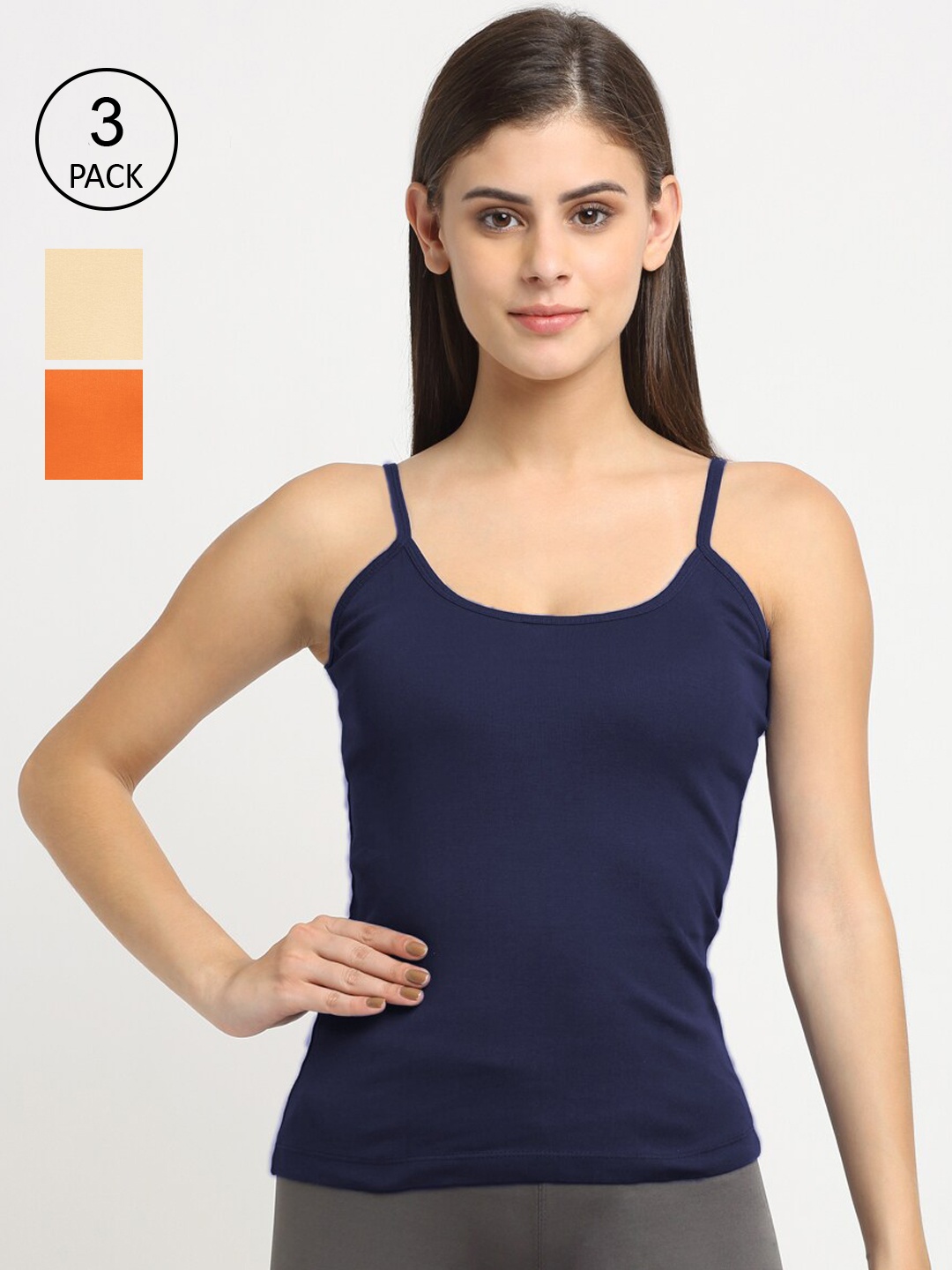 

Friskers Women Pack Of 3 Solid 180 GSM Cotton Rib Camisoles, Orange