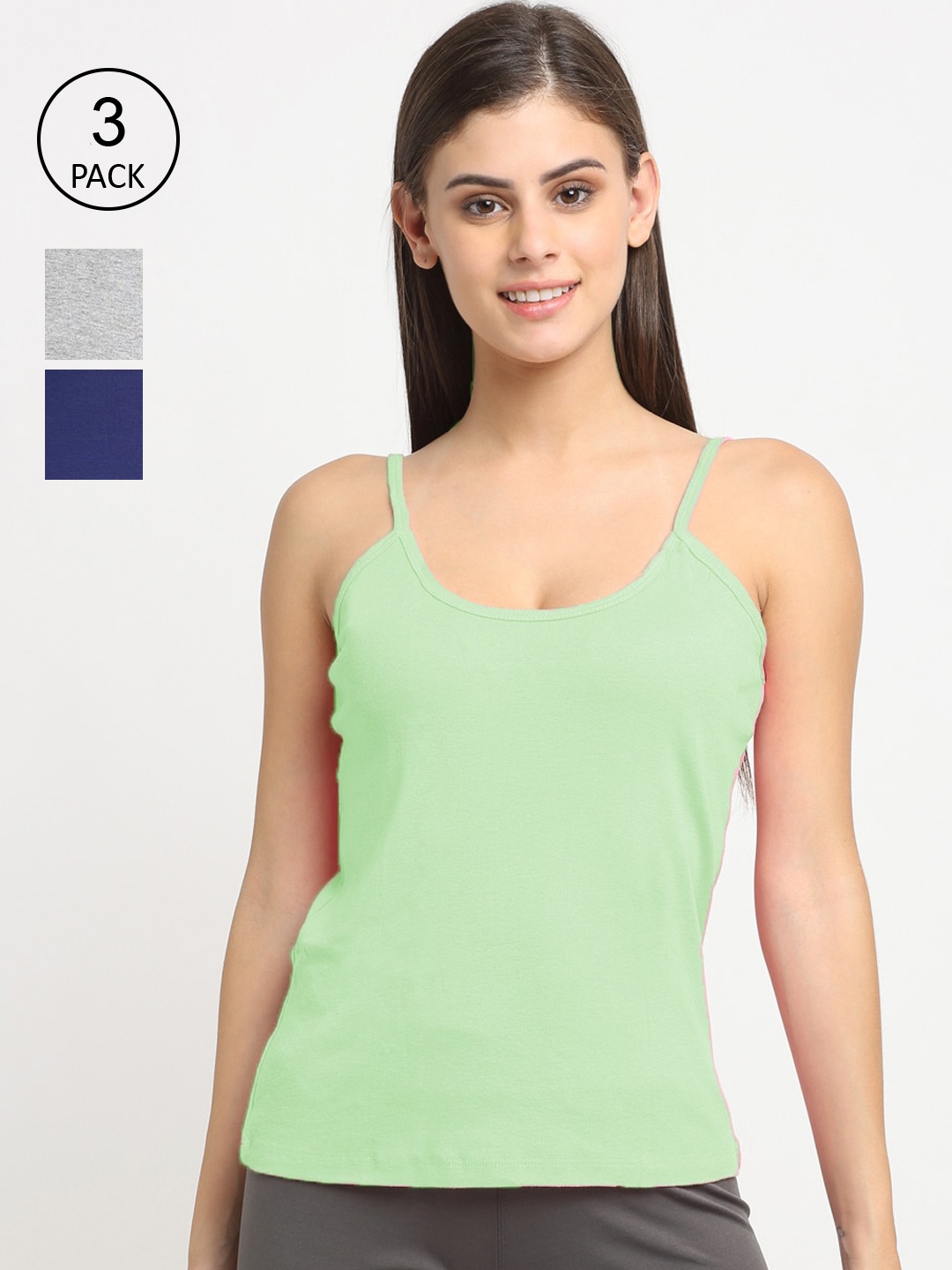 

Friskers Women Pack Of 3 Solid Cotton Camisole, Grey