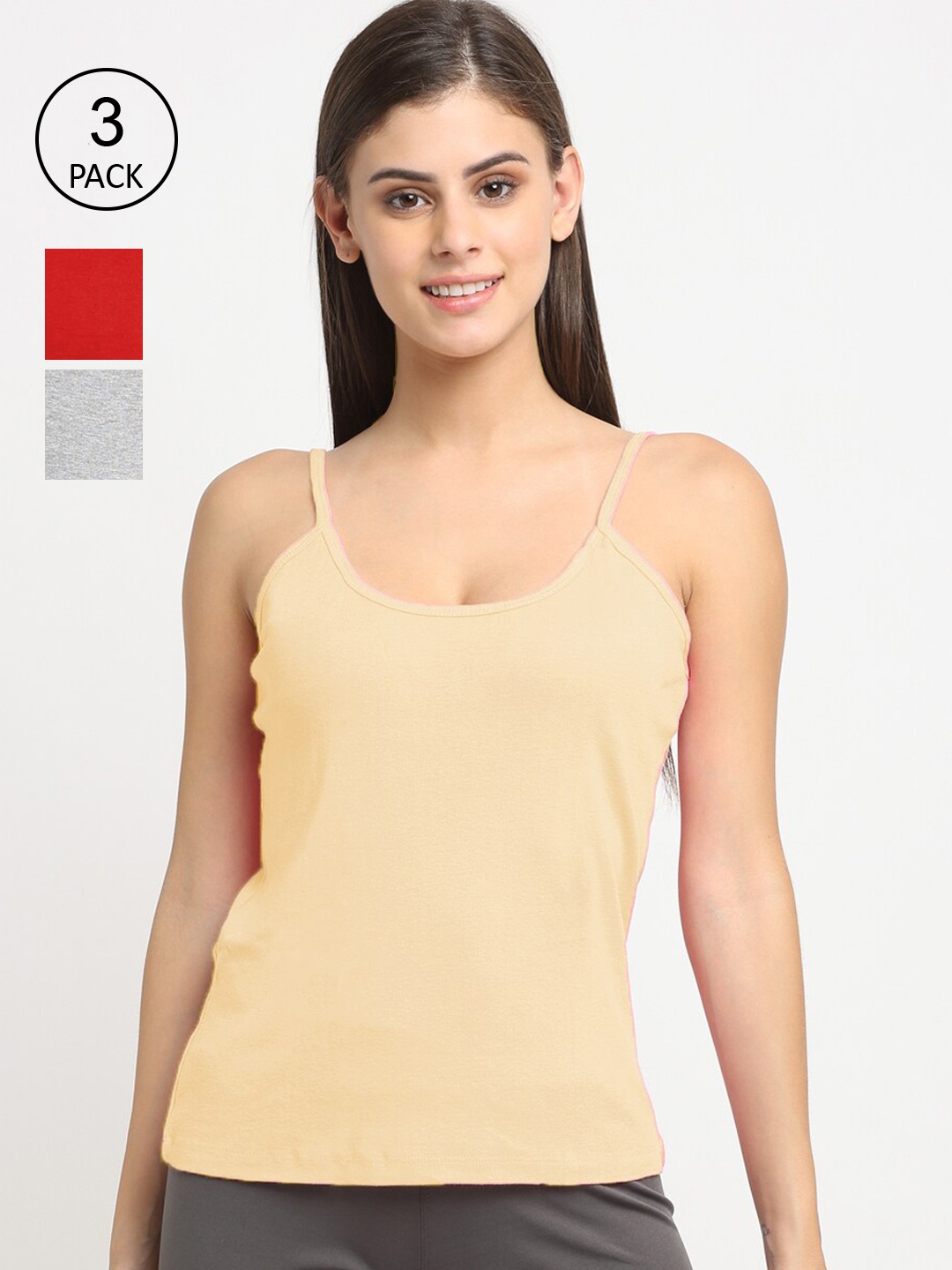 

Friskers Women Pack Of 3 Solid Non-Padded Regular-Fit Camisoles, Red