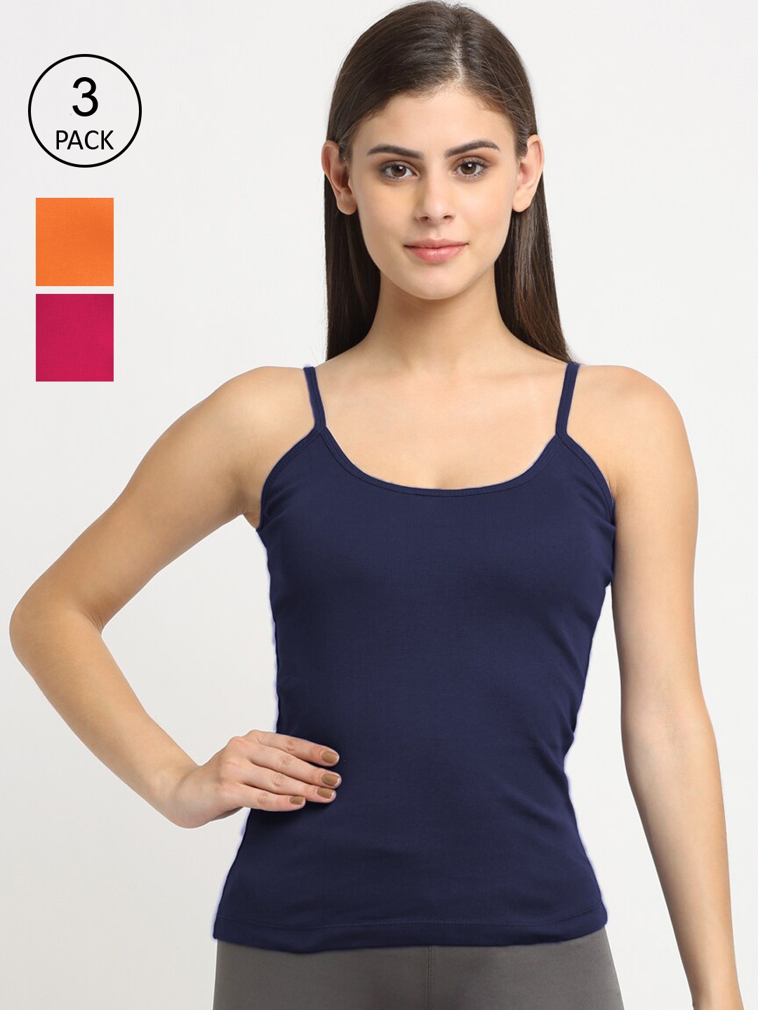 

Friskers Pack of 3 Solid Cotton Camisole I-07-08-17-S, Pink
