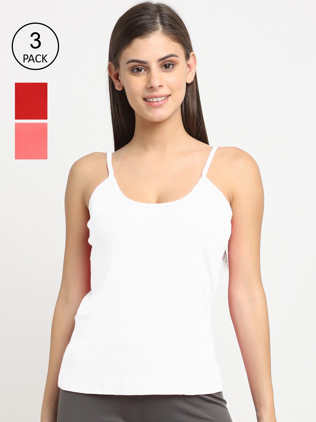 

Friskers Women Pack Of 3 Solid 180 GSM Cotton Rib Camisoles, White